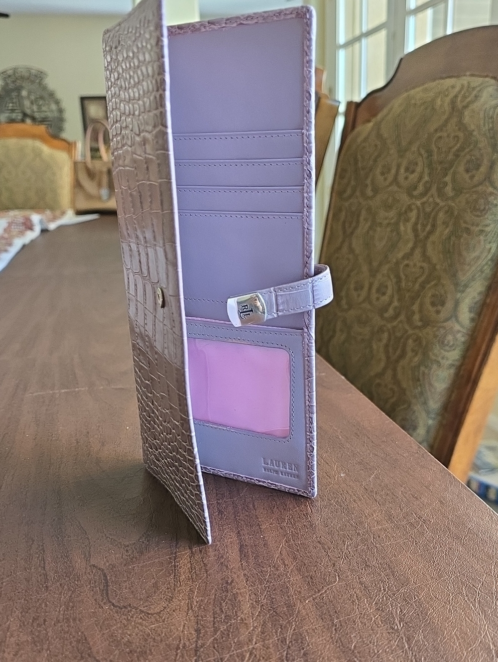 LAUREN Ralph Lauren Lilac Croc-Embossed Long Wallet